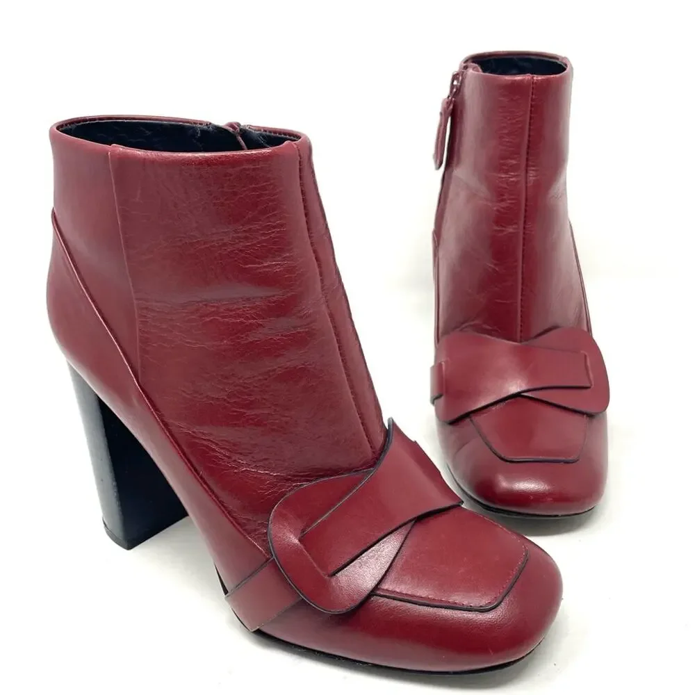 Tory Burch Burgundy Red Leather Stacked Heel Ankle Boots Women's Size 7, $498